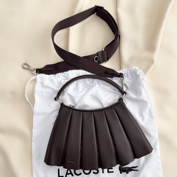 Lacoste Small "Lenglen" Pleated Leather Bag in Brown - Picture 5 of 12